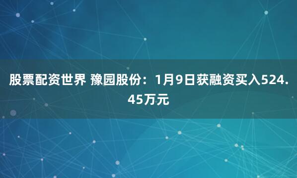 股票配资世界 豫园股份：1月9日获融资买入524.45万元